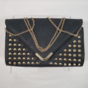 Crossbody Bag or Clutch Faux Leather Detachable Strap Studs 10" x 8" Black